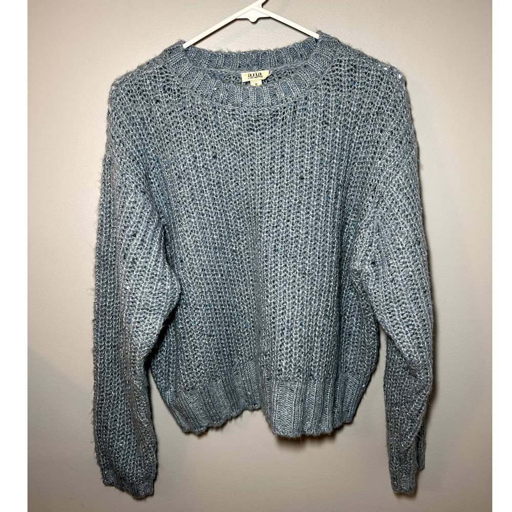 a.n.a Dropped Shoulder Crew Neck Knit Pullover Sweater Light Blue Women's Medium